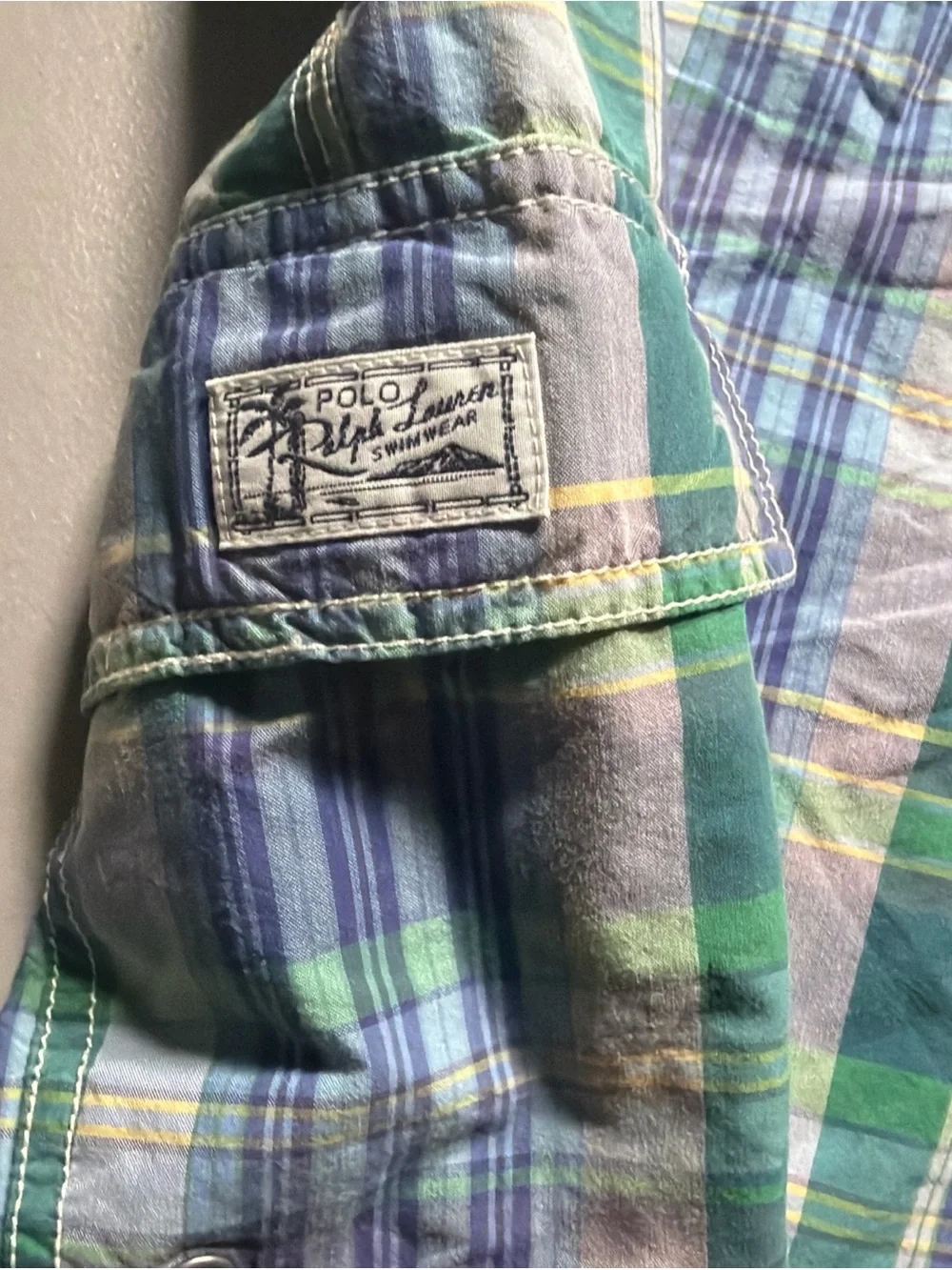 Polo by Ralph Lauren Blue and Green Plaid Swim Trunks